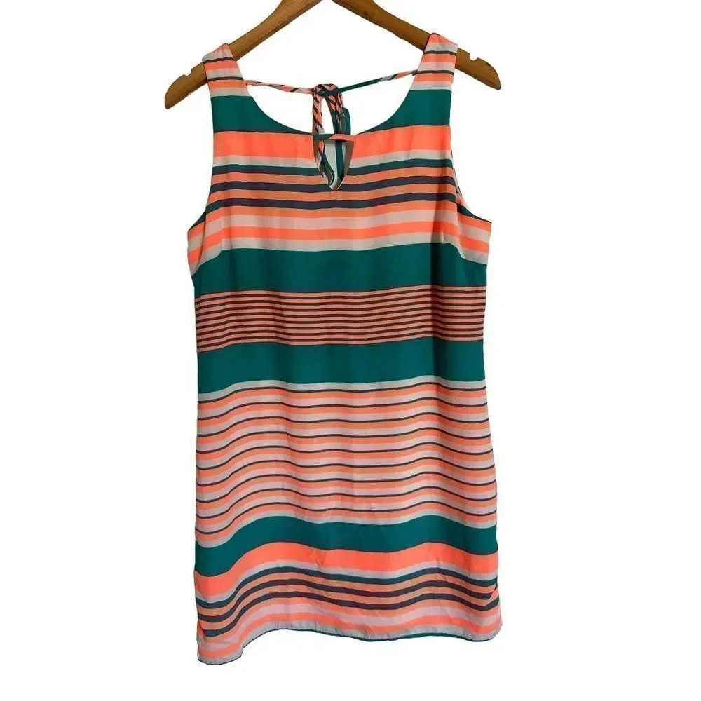 Pink Owl Orange Turquoise Striped A Line Shift Dress Size Medium